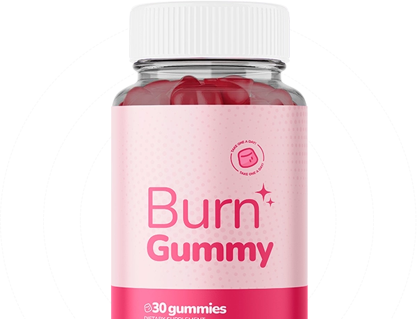 Burn Gummies official website bottle with dotted background rings